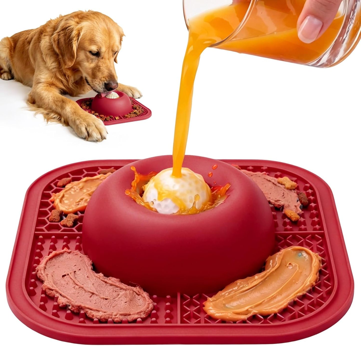 Zickiyo Pets - Slow Feeder Dog Bowls & Lick Mat for Liquid and Thick Treat, Anti-Slip Dog Lick Bowl with Interactive Rolling Ball, 5/6 Cup Pup Licking Toy for Large Medium Small Dogs and Cats Blue