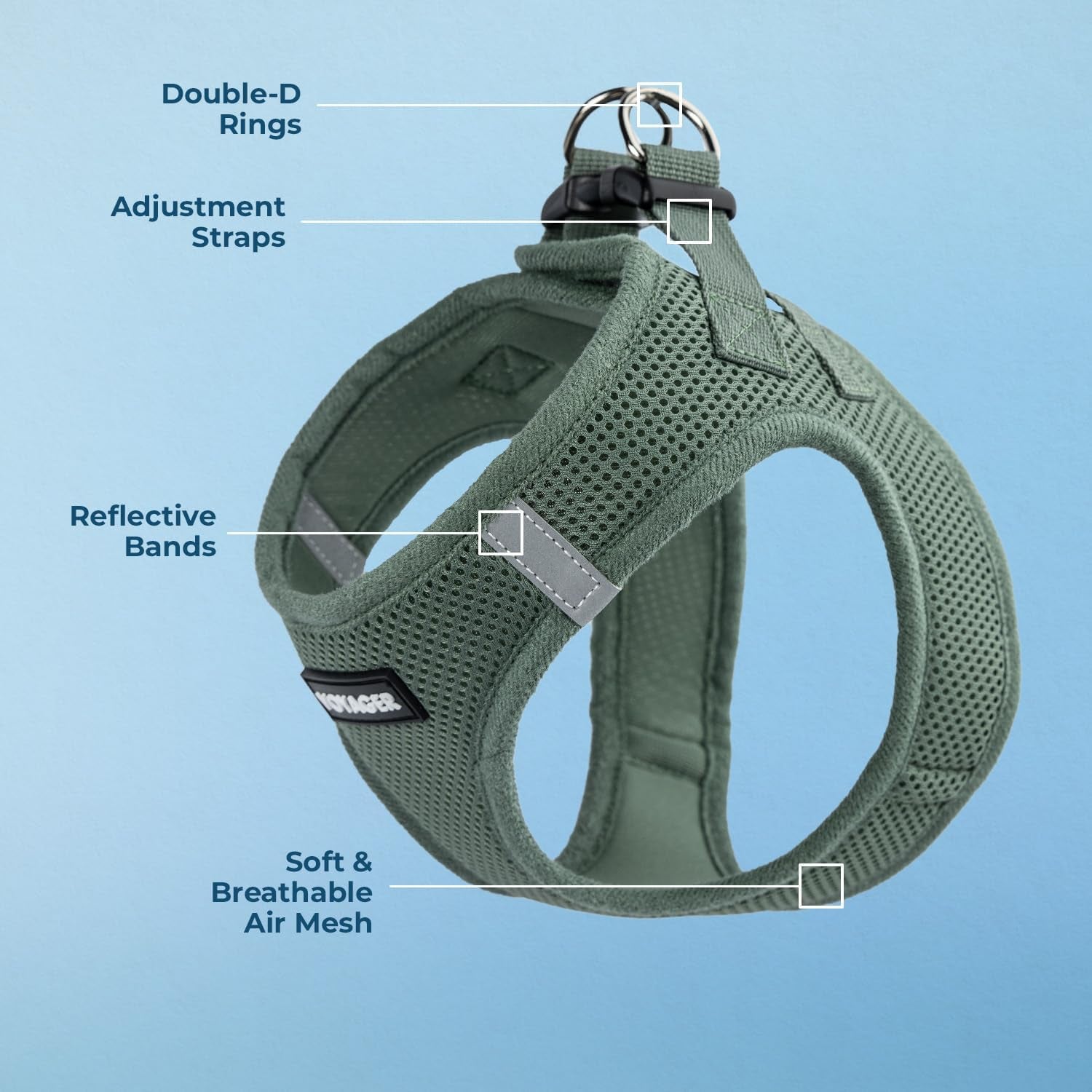 Voyager Step-In Air Harness - All Weather Mesh, Reflective, No Pull Harness for Dogs, Cats - Secure with Hook & Loop Fastener, Buckle, Double D-Rings - Moss Green, S
