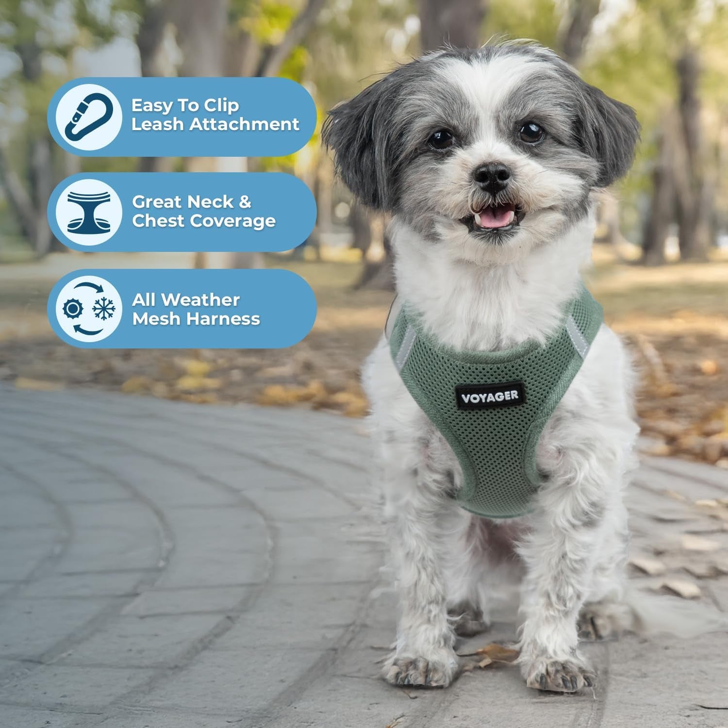 Voyager Step-In Air Harness - All Weather Mesh, Reflective, No Pull Harness for Dogs, Cats - Secure with Hook & Loop Fastener, Buckle, Double D-Rings - Moss Green, S