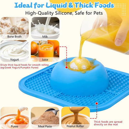 Zickiyo Pets - Slow Feeder Dog Bowls & Lick Mat for Liquid and Thick Treat, Anti-Slip Dog Lick Bowl with Interactive Rolling Ball, 5/6 Cup Pup Licking Toy for Large Medium Small Dogs and Cats Blue