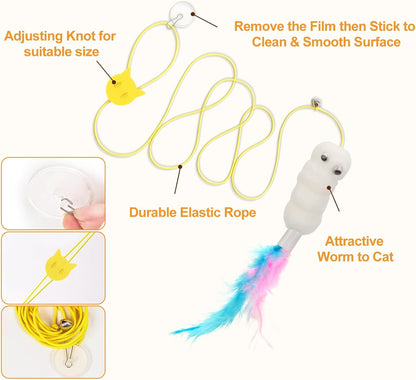 6 PCS Interactive Cat Feather Toys, Indoor Hanging Retractable Cat Toy, Self Play Toys Make Fun Excecise