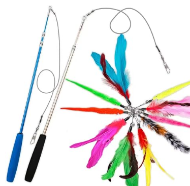 6 PCS Interactive Cat Feather Toys, Indoor Hanging Retractable Cat Toy, Self Play Toys Make Fun Excecise