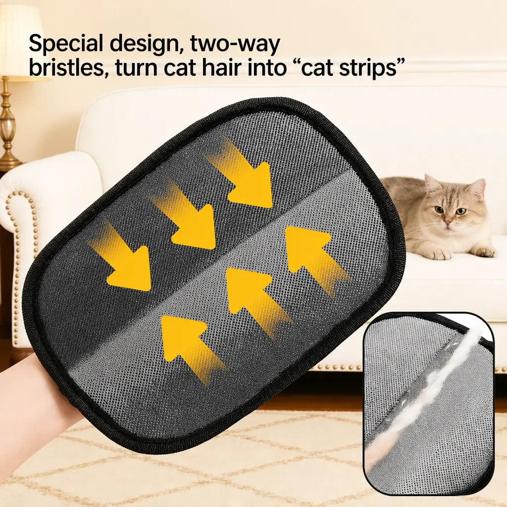 Upgraded Pet Hair Removal Glove for Cats and Dogs - Reusable Electrostatic Fur Mitt for Furniture, Carpets, and Car Seats, Includes Cat Keychain