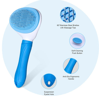 Self Cleaning Slicker Brush, Skin Friendly Deshedding Grooming Tool for Dogs, Cats & Bunny, One-Click Release Removes Loose Undercoat, Mats & Tangles, for Long & Short Hair Shedding Pets