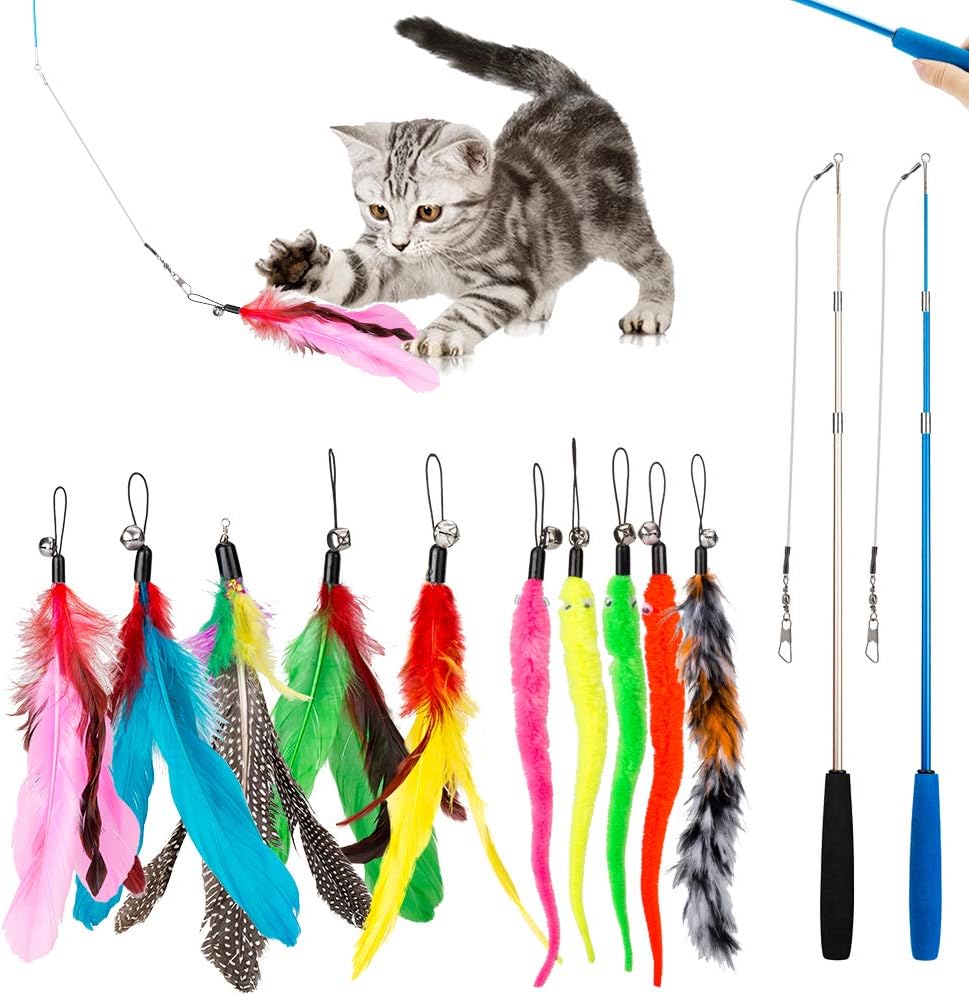 6 PCS Interactive Cat Feather Toys, Indoor Hanging Retractable Cat Toy, Self Play Toys Make Fun Excecise