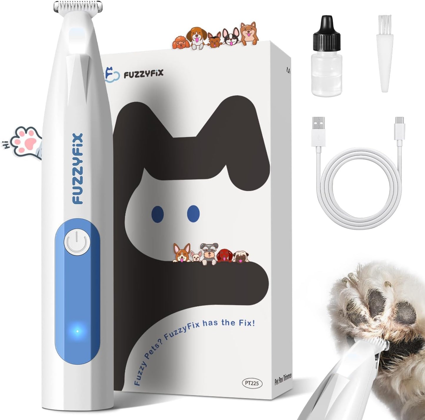 Dog Paw Trimmer with LED Light, Low Noise Paw Trimmer for Dogs, Type-C Rechargeable Pet Grooming Kit Dog Grooming Clippers for Paws, Eyes, Ears, Face, Rump, 18 Mm Widen Blade