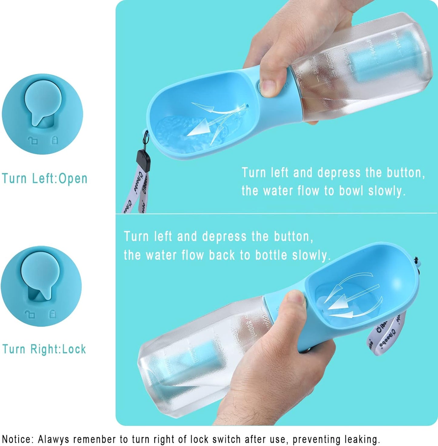 Dog Water Bottle with Food Container & Poop Bag Holder & Filter | Travel Water Bowl, Portable Pet Dispenser, Dog Gifts, Puppy Essentials for Walking Hiking