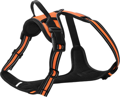 Orange No-Pull Dog Harness with 2 Leash Clips，Soft Padded Vest for Medium Dog, Adjustable Reflective Dog Vest Easy to Put on and Take Off, (Neck: 14"~20", Chest: 21"~27", Orange M)
