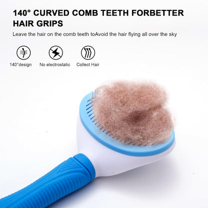 Self Cleaning Slicker Brush, Skin Friendly Deshedding Grooming Tool for Dogs, Cats & Bunny, One-Click Release Removes Loose Undercoat, Mats & Tangles, for Long & Short Hair Shedding Pets