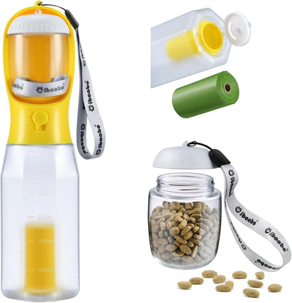 Dog Water Bottle with Food Container & Poop Bag Holder & Filter | Travel Water Bowl, Portable Pet Dispenser, Dog Gifts, Puppy Essentials for Walking Hiking