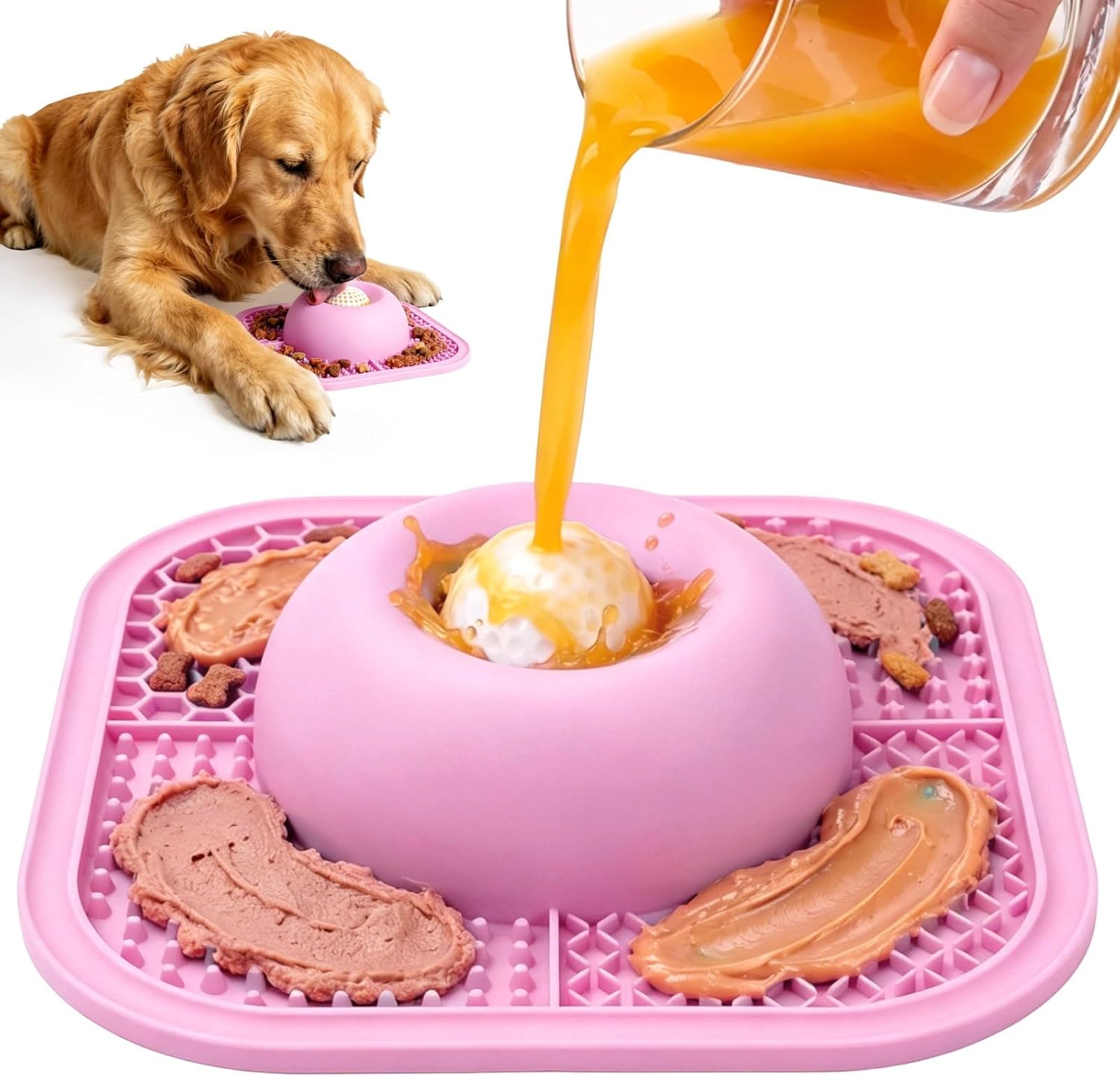 Zickiyo Pets - Slow Feeder Dog Bowls & Lick Mat for Liquid and Thick Treat, Anti-Slip Dog Lick Bowl with Interactive Rolling Ball, 5/6 Cup Pup Licking Toy for Large Medium Small Dogs and Cats Blue