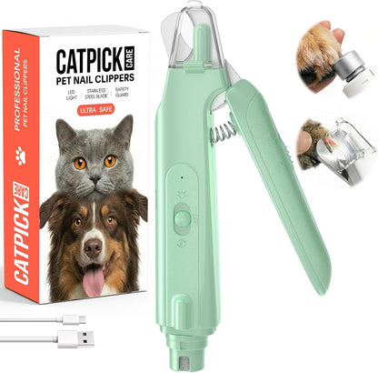 Zickiyo Pets - 2-In-1 Dog & Cat Nail Clipper with Grinder - Dual Highlight LED Reduce Over-Trimming, Long Battery Cordless USB-C Rechargeable, Safety Lock & Catcher Cap, Quiet Home Grooming for Small Large Pets