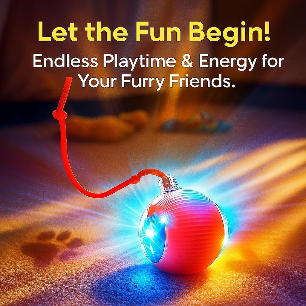 Purrmitive 2026 Interactive Red Pet Ball - Durable Automatic Toy for Cats and Dogs, Perfect for Indoor Play and Endless Fun!