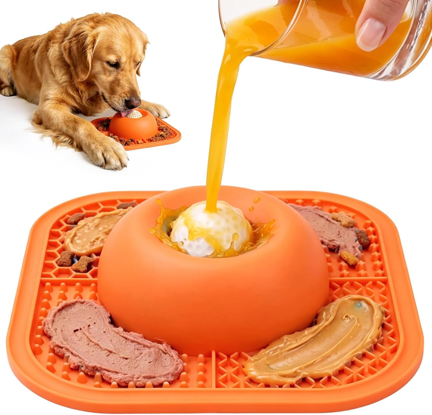 Zickiyo Pets - Slow Feeder Dog Bowls & Lick Mat for Liquid and Thick Treat, Anti-Slip Dog Lick Bowl with Interactive Rolling Ball, 5/6 Cup Pup Licking Toy for Large Medium Small Dogs and Cats Blue