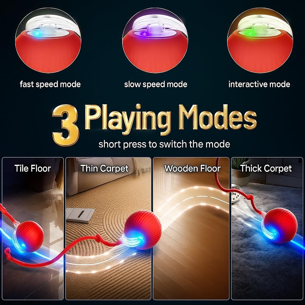 Purrmitive 2026 Interactive Red Pet Ball - Durable Automatic Toy for Cats and Dogs, Perfect for Indoor Play and Endless Fun!