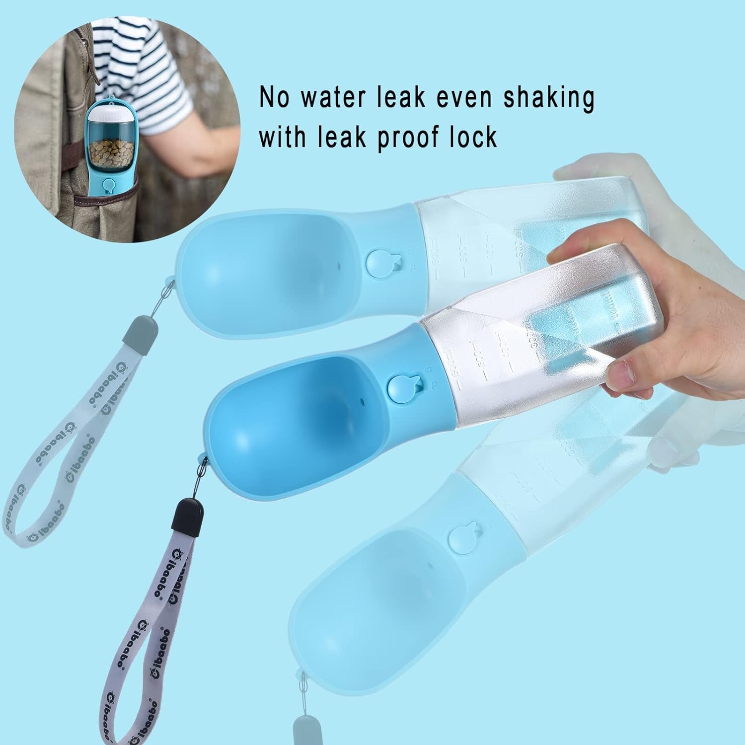 Dog Water Bottle with Food Container & Poop Bag Holder & Filter | Travel Water Bowl, Portable Pet Dispenser, Dog Gifts, Puppy Essentials for Walking Hiking