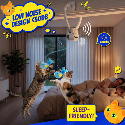 Zickiyo Pets Interactive Hanging Cat Toy - Automatic Flying Bird & Mouse Doorway Toy, USB Rechargeable Electric Kitten Toy