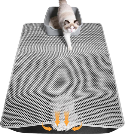 Cat Litter Mat 24"X15", Double Layer Waterproof Litterbox Mat, Gray | Non-Slip Backing, Washable for Easy Cleanup, Traps Stray Litter with Waterproof Honeycomb Large Grid That Is Urine-Proof.