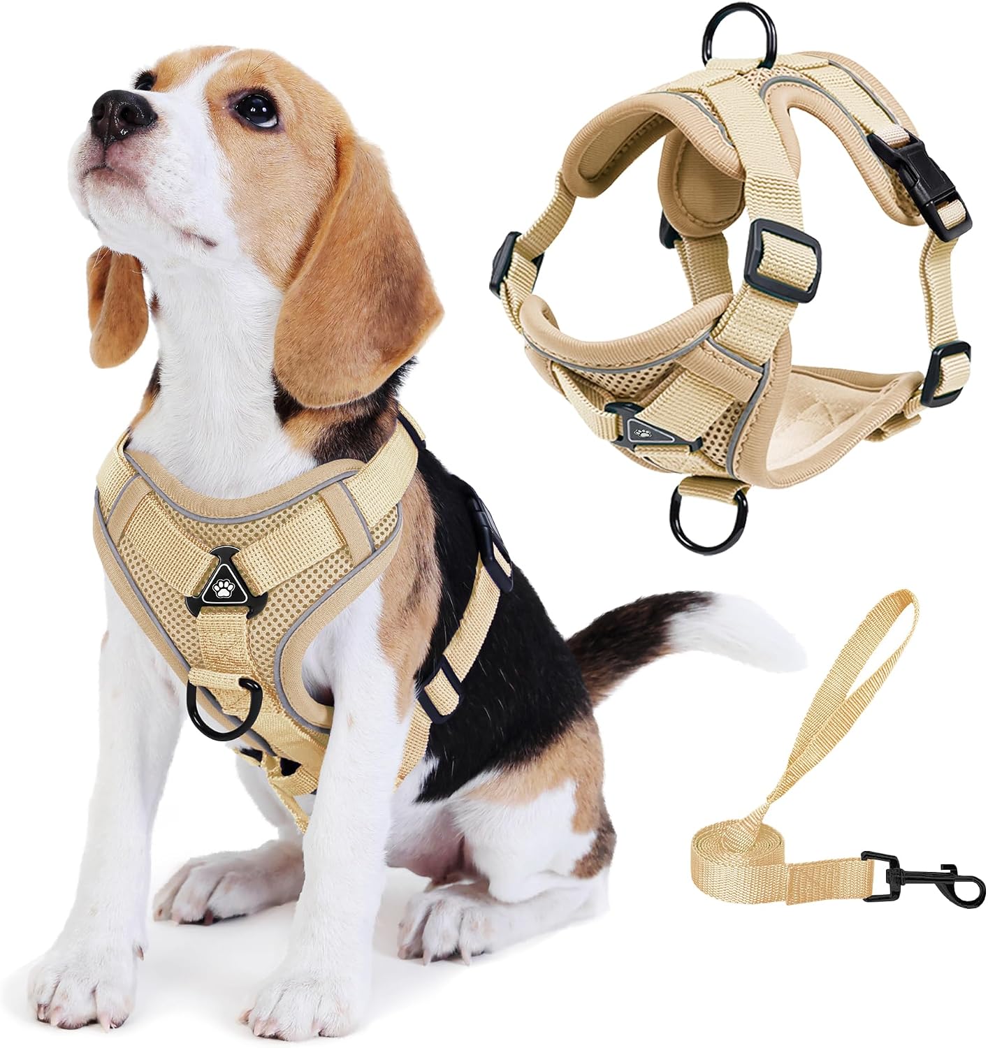 No Pull Dog Harness with Leash Set for Small Sized Dog, Reflective Adjustable No Choke Front Clip Cat Vest Harness with Breathable Mesh, Comfortable Soft Padded Pet Vest, Orange L