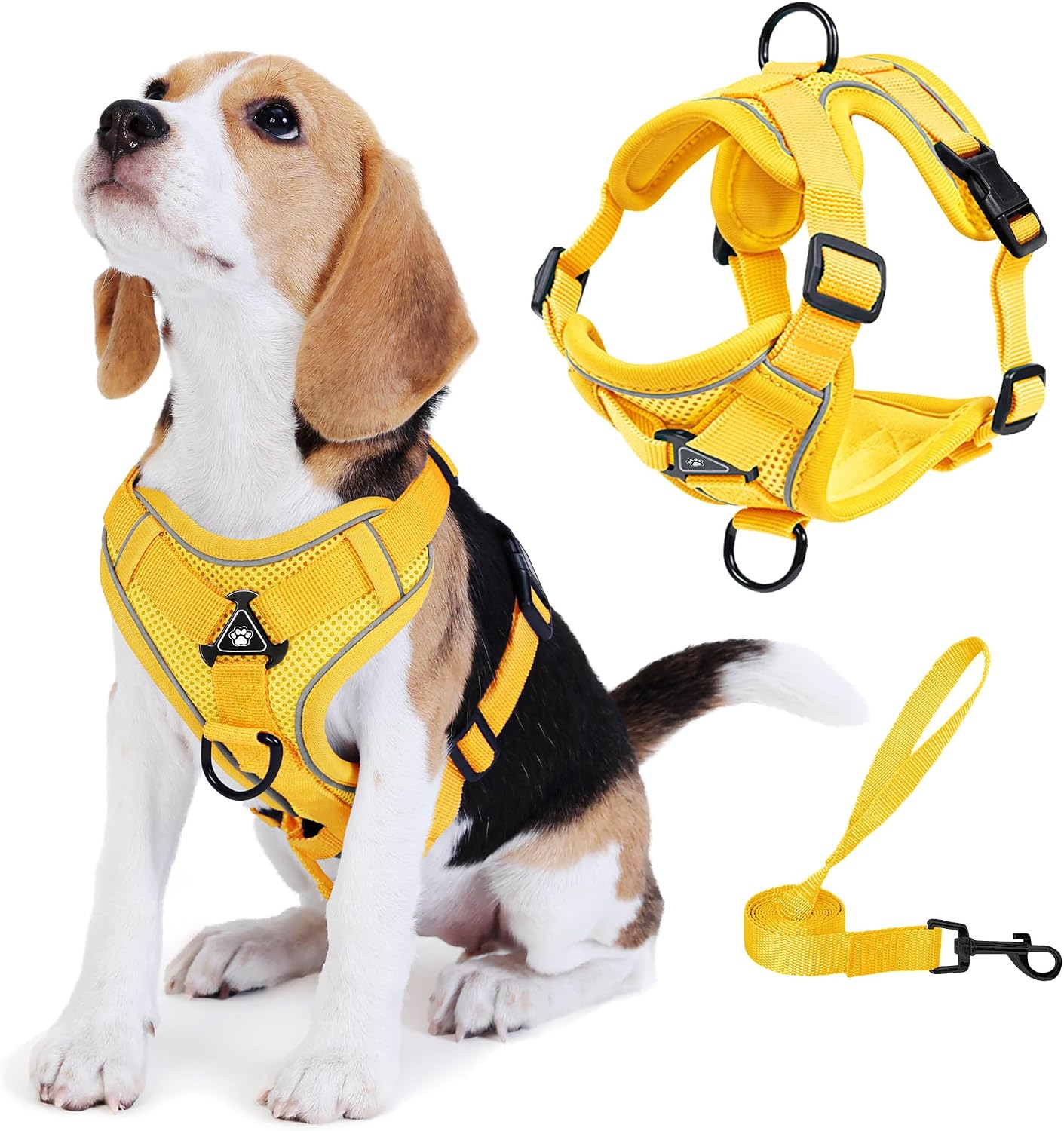 No Pull Dog Harness with Leash Set for Small Sized Dog, Reflective Adjustable No Choke Front Clip Cat Vest Harness with Breathable Mesh, Comfortable Soft Padded Pet Vest, Orange L
