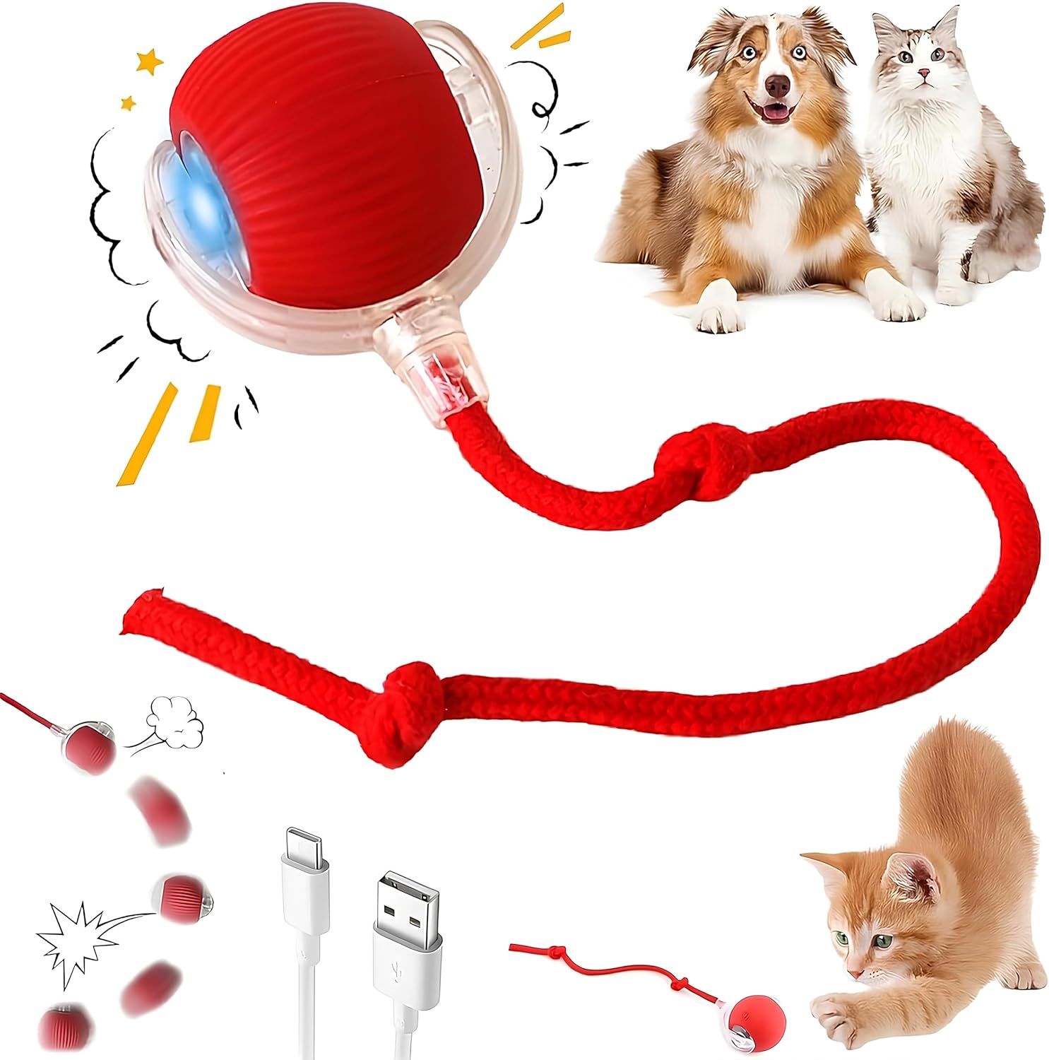 Purrmitive 2026 Interactive Red Pet Ball - Durable Automatic Toy for Cats and Dogs, Perfect for Indoor Play and Endless Fun!