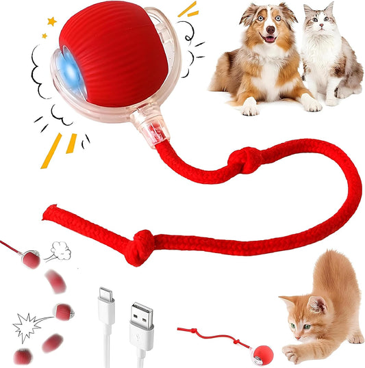 Purrmitive 2026 Interactive Red Pet Ball - Durable Automatic Toy for Cats and Dogs, Perfect for Indoor Play and Endless Fun!