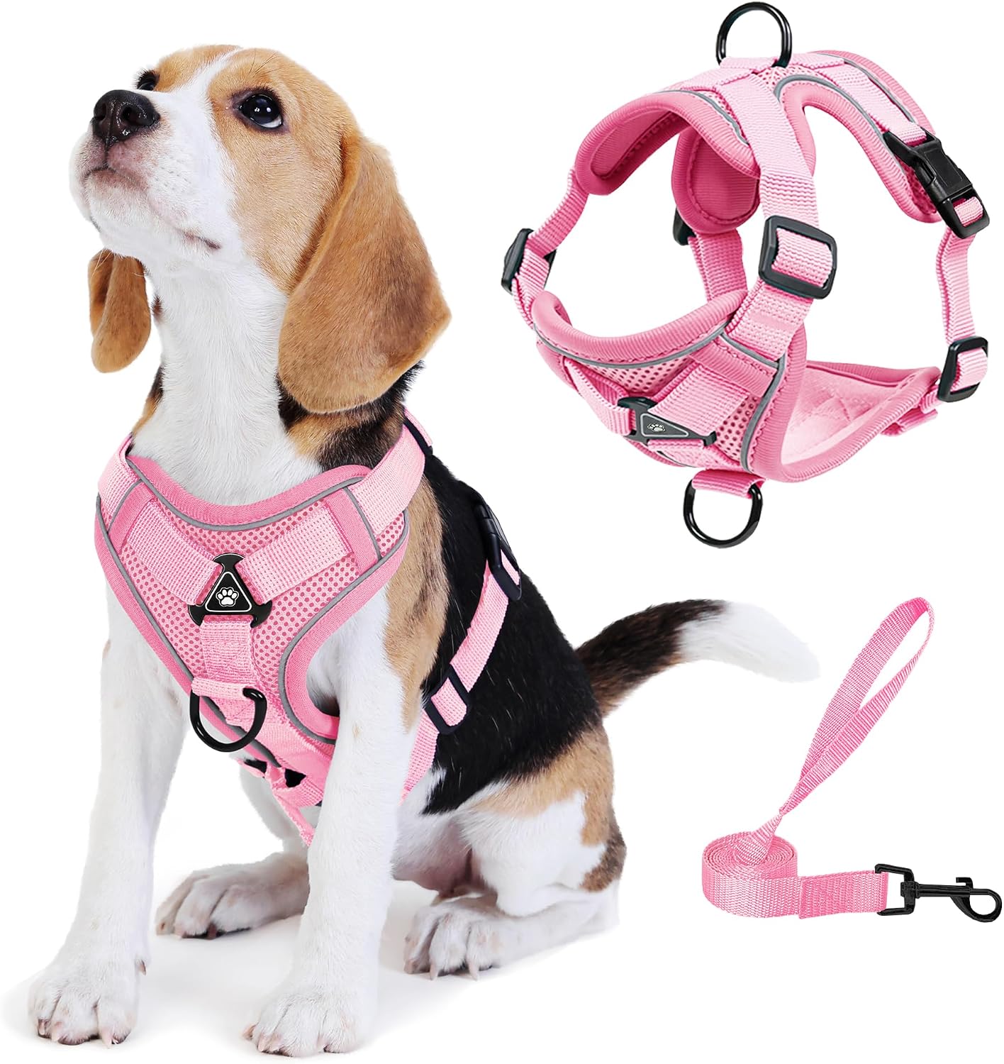 No Pull Dog Harness with Leash Set for Small Sized Dog, Reflective Adjustable No Choke Front Clip Cat Vest Harness with Breathable Mesh, Comfortable Soft Padded Pet Vest, Orange L