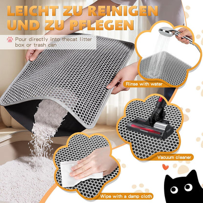 Cat Litter Mat 24"X15", Double Layer Waterproof Litterbox Mat, Gray | Non-Slip Backing, Washable for Easy Cleanup, Traps Stray Litter with Waterproof Honeycomb Large Grid That Is Urine-Proof.