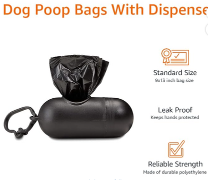 Dog Poop Leak Proof Bags with Dispenser and Leash Clip, Unscented, 13" X 9" Large Size, 300 Count