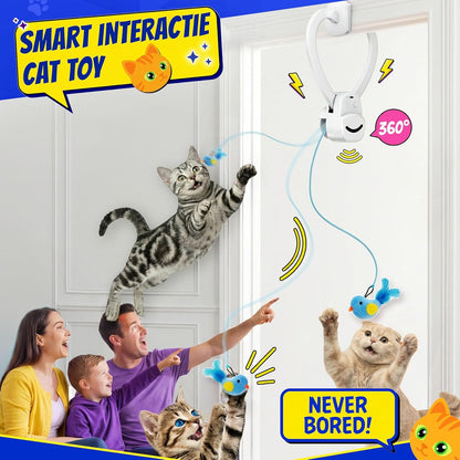 Zickiyo Pets Interactive Hanging Cat Toy - Automatic Flying Bird & Mouse Doorway Toy, USB Rechargeable Electric Kitten Toy