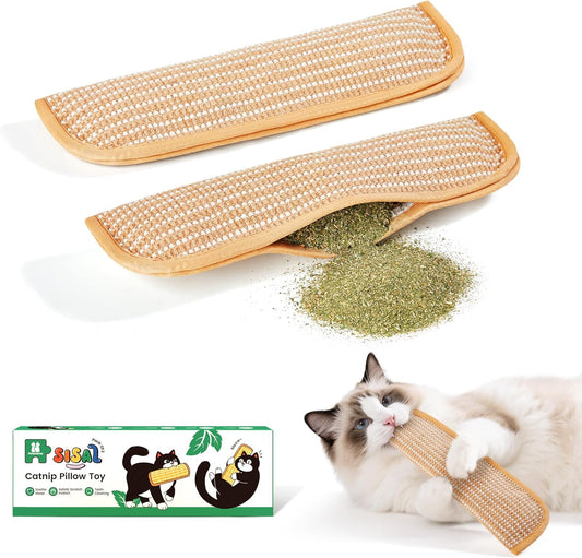 Cat Toys Pack of 2 with 6000Mg A+ Organic Catnip, Soft Sisal Material Indoor Kitten Scratching and Kicker Toys, Drives Bored Cats Crazy with Fun Interactive Chew