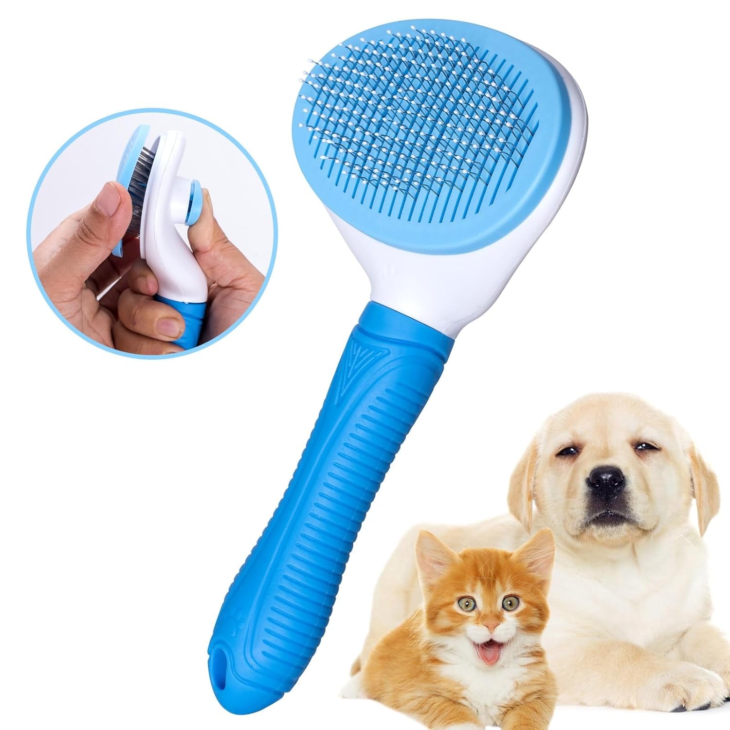 Self Cleaning Slicker Brush, Skin Friendly Deshedding Grooming Tool for Dogs, Cats & Bunny, One-Click Release Removes Loose Undercoat, Mats & Tangles, for Long & Short Hair Shedding Pets