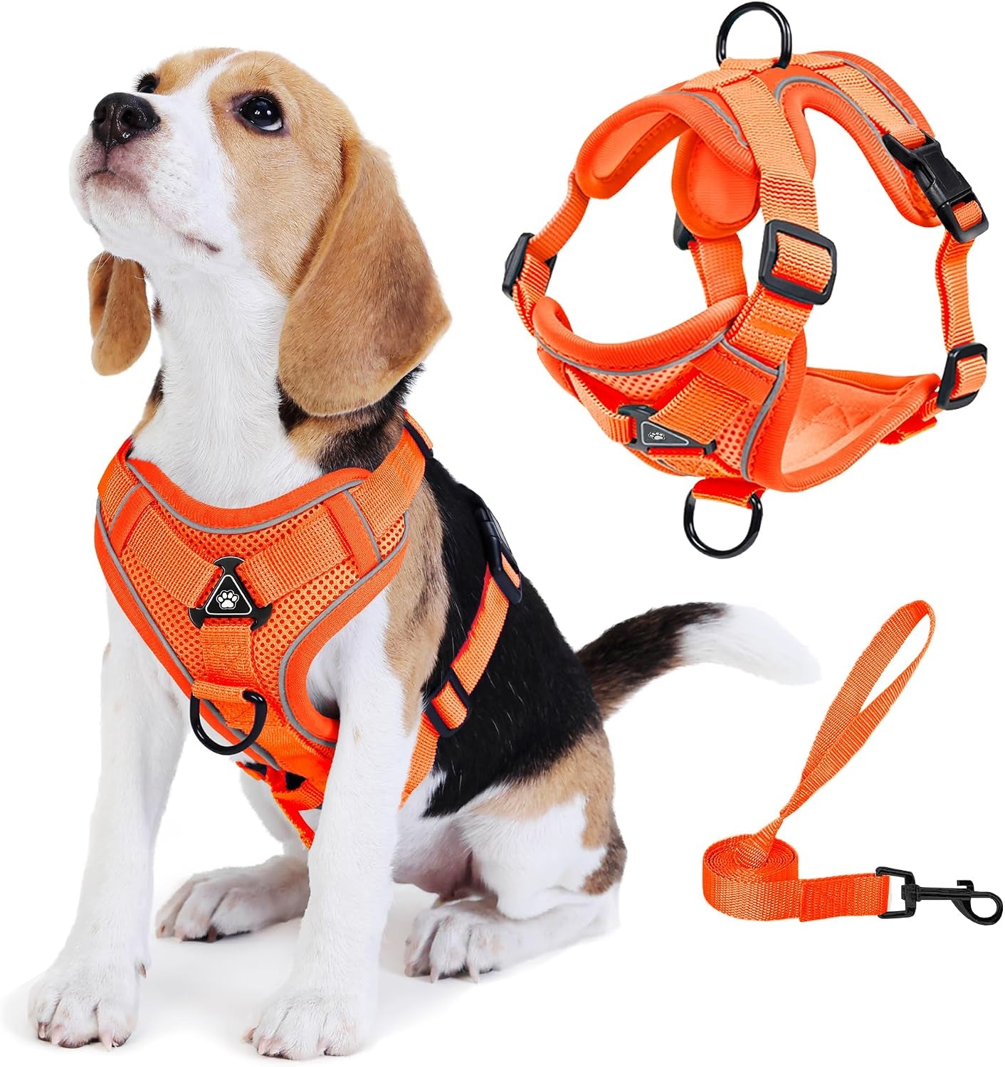 No Pull Dog Harness with Leash Set for Small Sized Dog, Reflective Adjustable No Choke Front Clip Cat Vest Harness with Breathable Mesh, Comfortable Soft Padded Pet Vest, Orange L