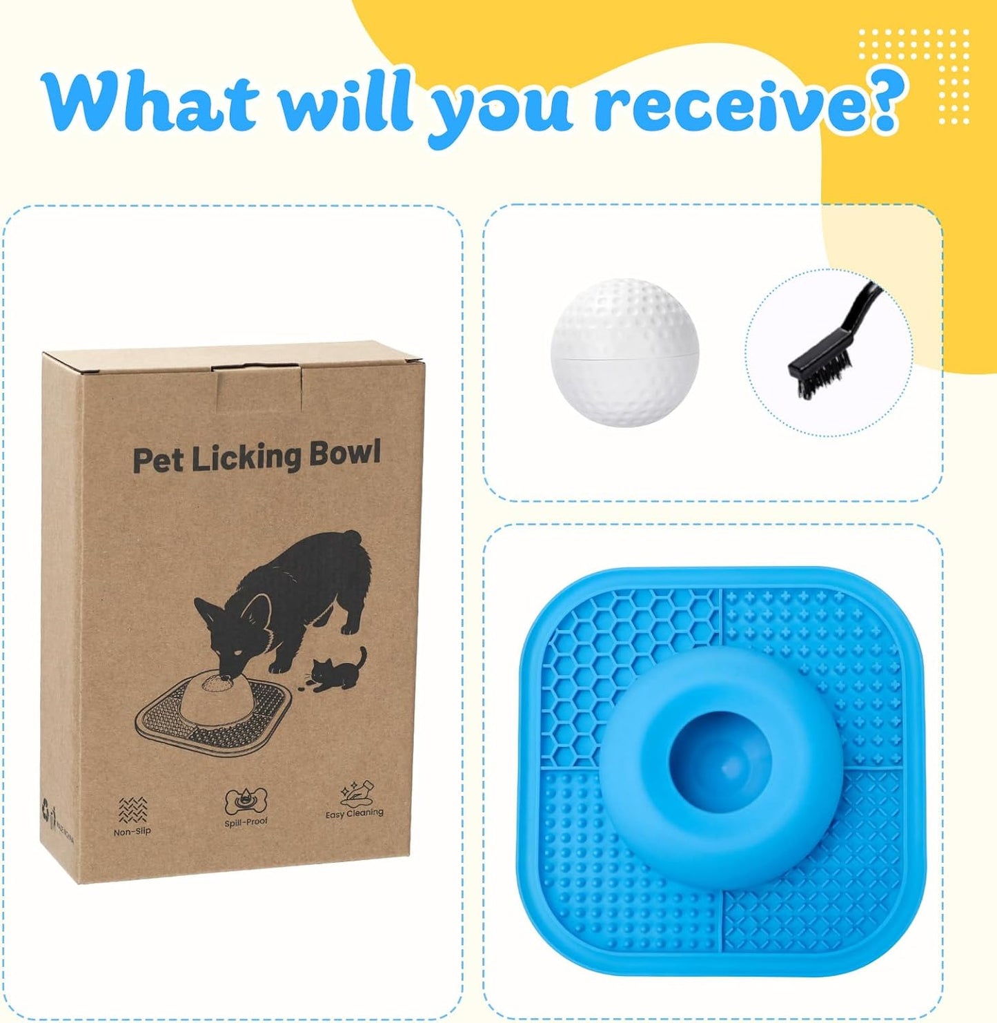 Zickiyo Pets - Slow Feeder Dog Bowls & Lick Mat for Liquid and Thick Treat, Anti-Slip Dog Lick Bowl with Interactive Rolling Ball, 5/6 Cup Pup Licking Toy for Large Medium Small Dogs and Cats Blue