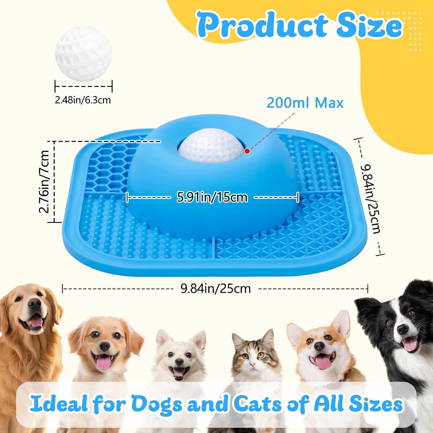 Zickiyo Pets - Slow Feeder Dog Bowls & Lick Mat for Liquid and Thick Treat, Anti-Slip Dog Lick Bowl with Interactive Rolling Ball, 5/6 Cup Pup Licking Toy for Large Medium Small Dogs and Cats Blue