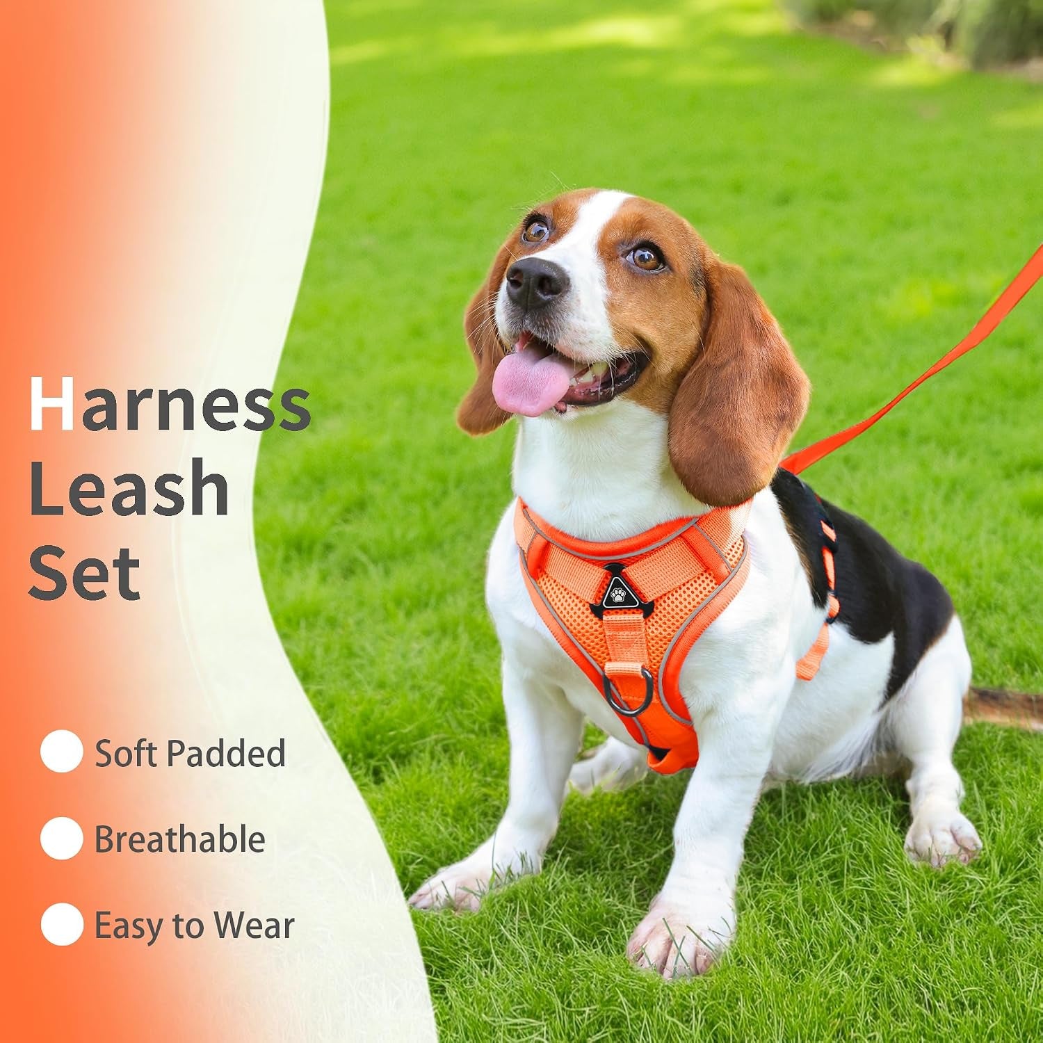 No Pull Dog Harness with Leash Set for Small Sized Dog, Reflective Adjustable No Choke Front Clip Cat Vest Harness with Breathable Mesh, Comfortable Soft Padded Pet Vest, Orange L